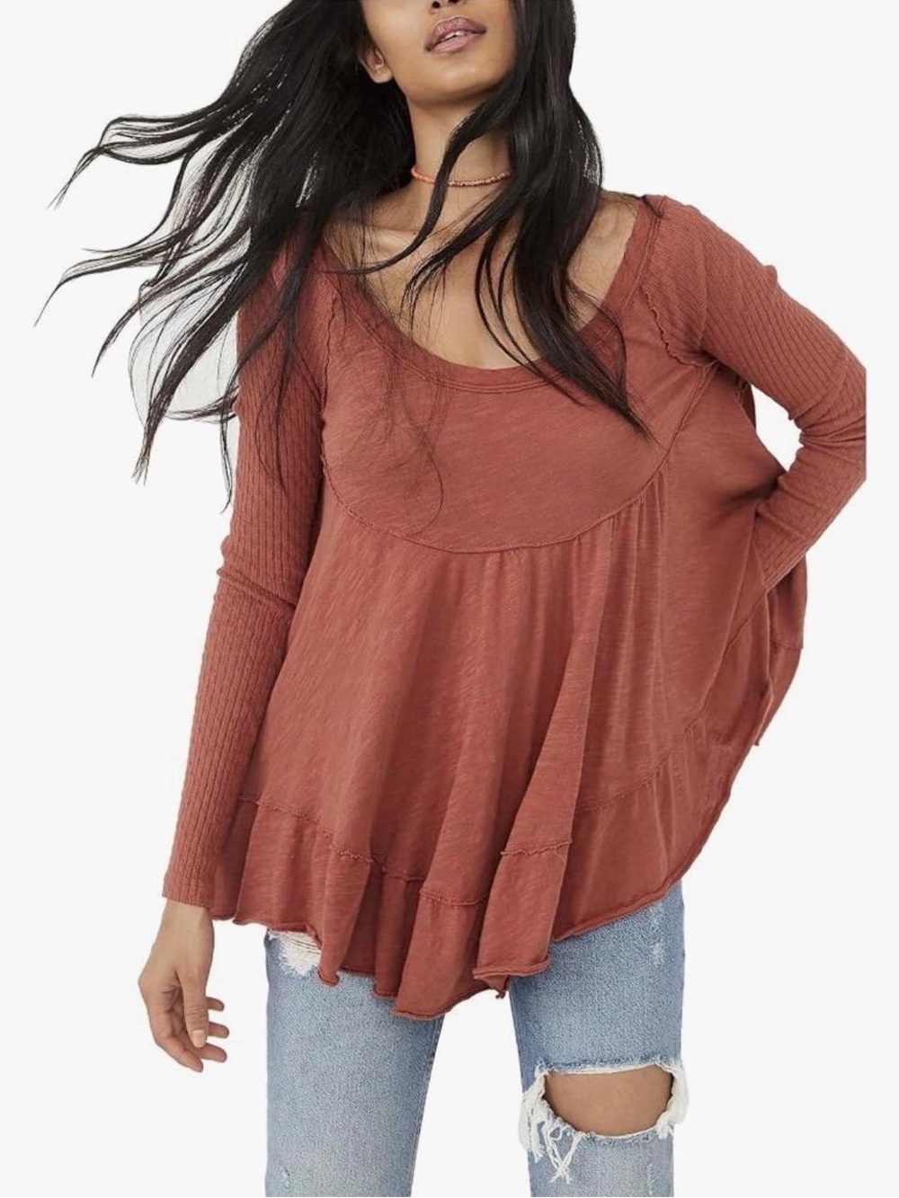 NWT Free People M TIE BACK Sundae babydoll top blouse shirt flowy boho tee